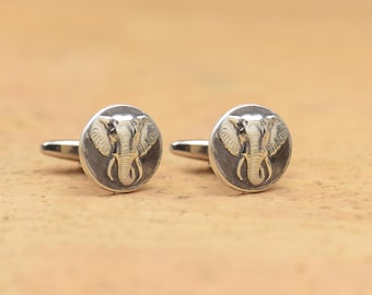 Elephant Lover Gift Cufflinks: Sterling Silver Elephant Motif - Handmade,  , Groom Wedding Gift
