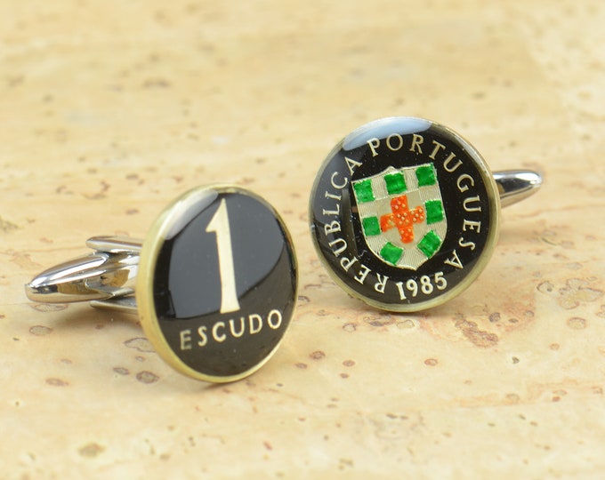 Cufflinks men real coin Portugal.Coin Collector Gifts,Dad Coin Gift,Upcycled,mens gift accessories jewelry