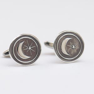 Moon Star Sterling Cufflinks - Space Theme Mens Accessories - , Elegant Design, Science Lover Gift