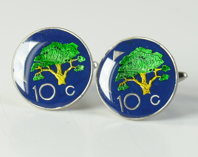 Cufflinks Namibia enamel Coin.Tree cufflinks Coin Collector Gifts,Dad Coin Gift,Upcycled,mens gift accessories jewelry