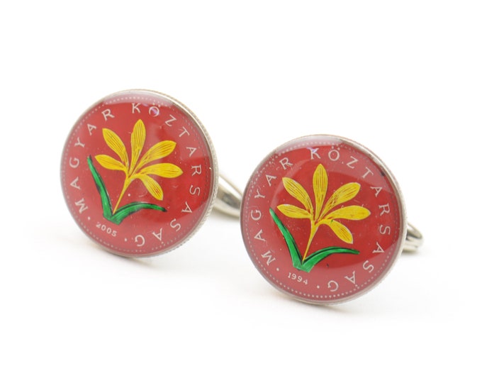 Hungary enameled coin cufflinks 2 Forint Coin Collector Gifts,Dad Coin Gift,Upcycled,mens gift accessories jewelry