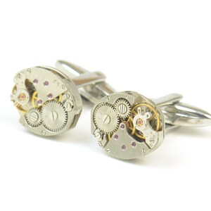 Steampunk watch cufflinks.Stainless steel leg.Watch mechanism movement