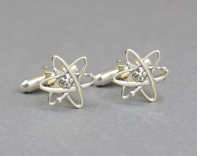 Atom sterling silver cufflinks.Men accessories,Cuff links-Stainless universe galaxy physics find your way