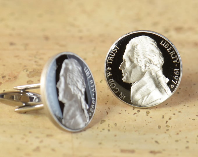 Cufflinks Thomas Jefferson coin-US 5 cents coin United States Coin Collector Gifts,Dad Coin Gift,Upcycled,mens gift accessories jewelry