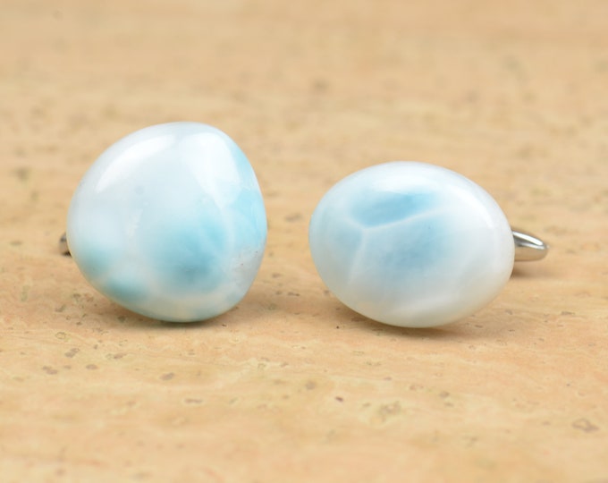 Larimar and stainless steel Gemstone Cufflinks-Mens gifts-Men accessories-Men gift