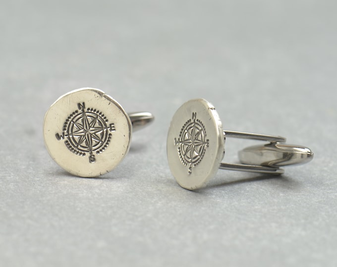 Compass sterling silver cufflinks.Men accessories,Cuff links-Stainless universe galaxy physics find your way
