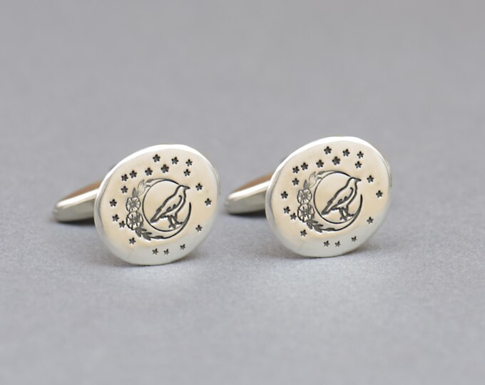Moon Raven sterling silver cufflinks.Men accessories,Stainless steel, Magical Cufflinks, Mistic Cufflinks.Mystery cufflinks.Spiritual