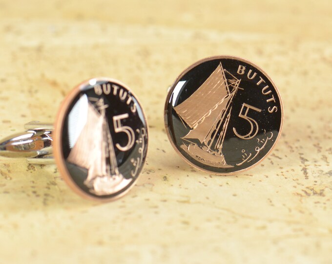 Cufflinks Gambia ship enamel Coin Coin Collector Gifts,Dad Coin Gift,Upcycled,mens gift accessories jewelry