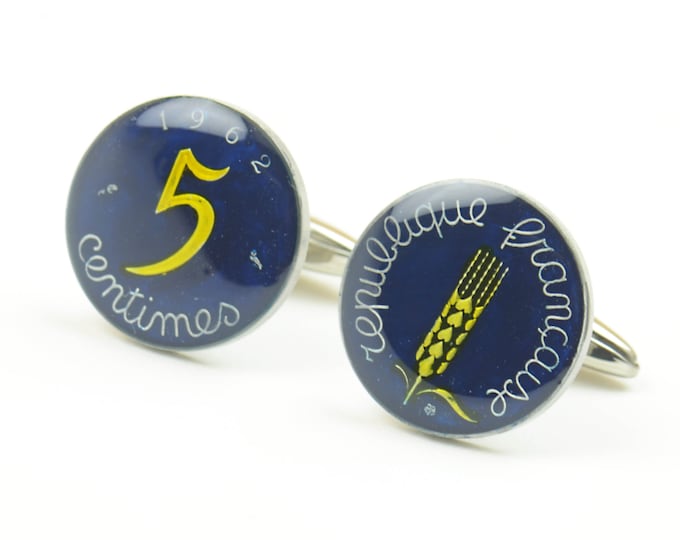 Cufflinks France enamel 5 Centimes Coin Coin Collector Gifts,Dad Coin Gift,Upcycled,mens gift accessories jewelry