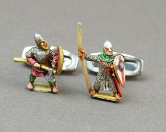 Tin Soldier metal Soldier Templar and Viking Warriors Cufflinks.Artisan handpainted pieces.Stainless steel leg.Mens Gift