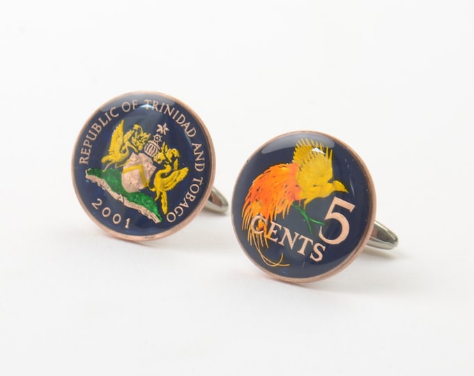 Cufflinks Custom Personalized color - bird Trinidad Tobago coin mens accessories cuff links jewelry gift