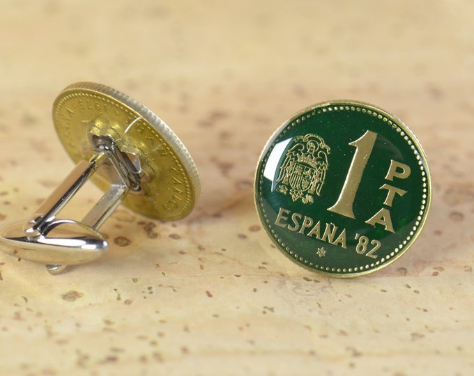 Pesetas Cufflinks coins from  Spain Coin Collector Gifts,Dad Coin Gift,Upcycled,mens gift accessories jewelry