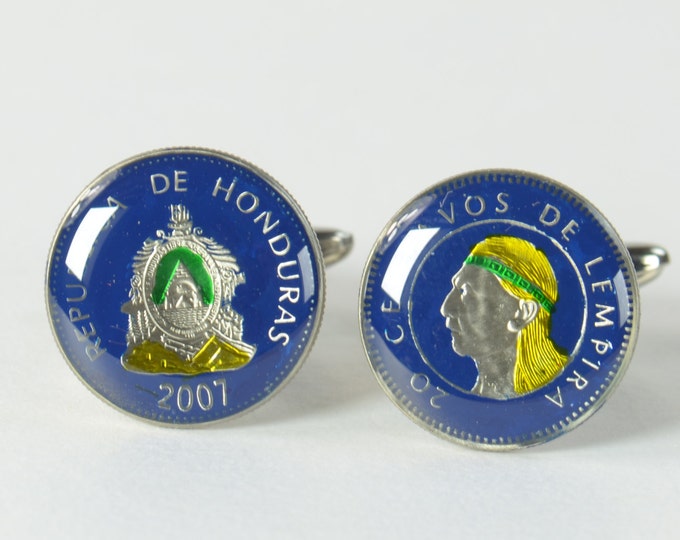 Cufflinks Honduras enamel  Coin Coin Collector Gifts,Dad Coin Gift,Upcycled,mens gift accessories jewelry
