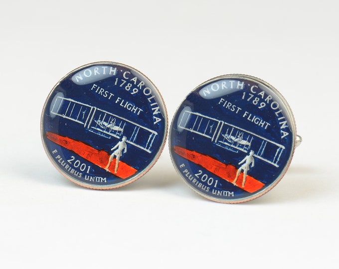 Cufflinks North Carolina coin men United States Coin Collector Gifts,Dad Coin Gift,Upcycled,mens gift accessories jewelry