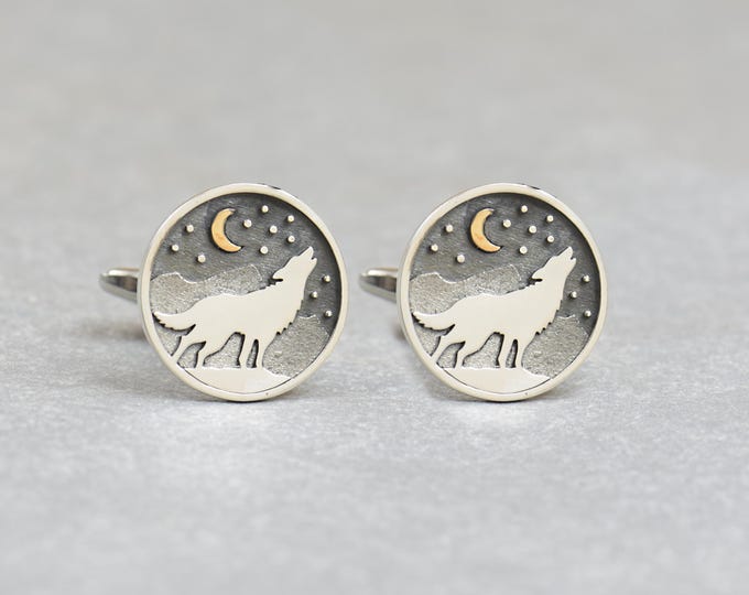 Wolf sterling silver cufflinks.Men accessories,Stainless steel, spiritual Cufflinks, wild life .Wolf cufflinks.Wolf Howling at the moon
