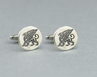 Silver Griffin Cufflinks ,Lion with Eagle head. Mythological cufflinks.  Sterling Silver and  Mens Formal Wear, Unique Gift
