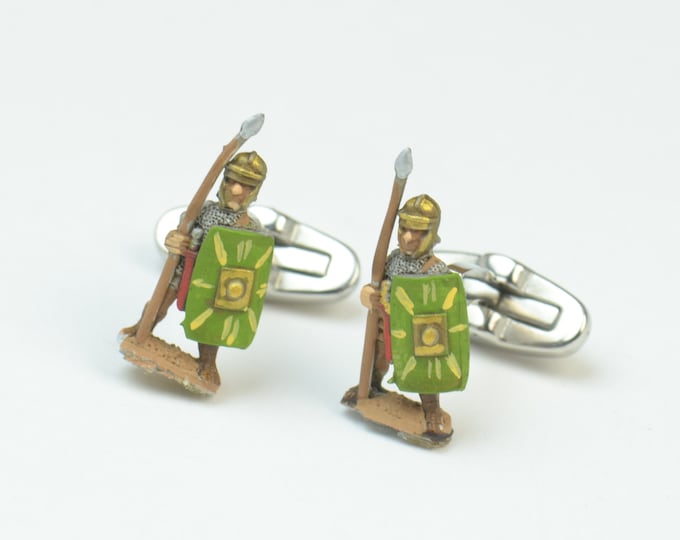 Tin Soldier metal Soldier Roman Warriors Cufflinks.Artisan handpainted pieces.Stainless steel leg.Mens Gift