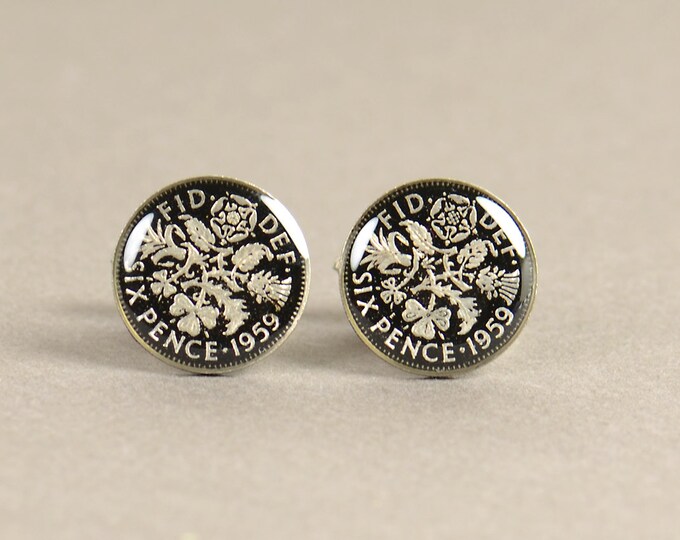 Coin 6 pence Great Britain Painted Cufflinks.United Kingdom Coin Collector Gifts,Dad Coin Gift,Upcycled,mens gift accessories jewelry
