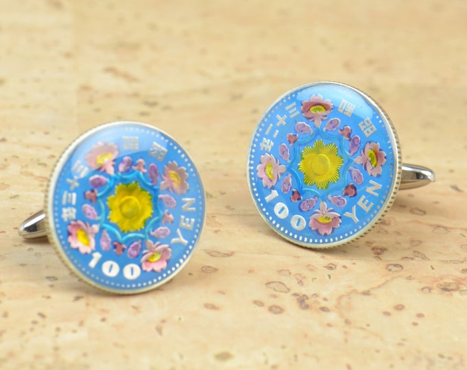 Sterling silver antique coin - Cufflinks  Japan Coin Collector Gifts,Dad Coin Gift,Upcycled,mens gift accessories jewelry