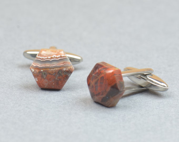 Crazy lace Agate and stainless steel Gemstone Cufflinks-Mens gifts-Men accessories-Men gift