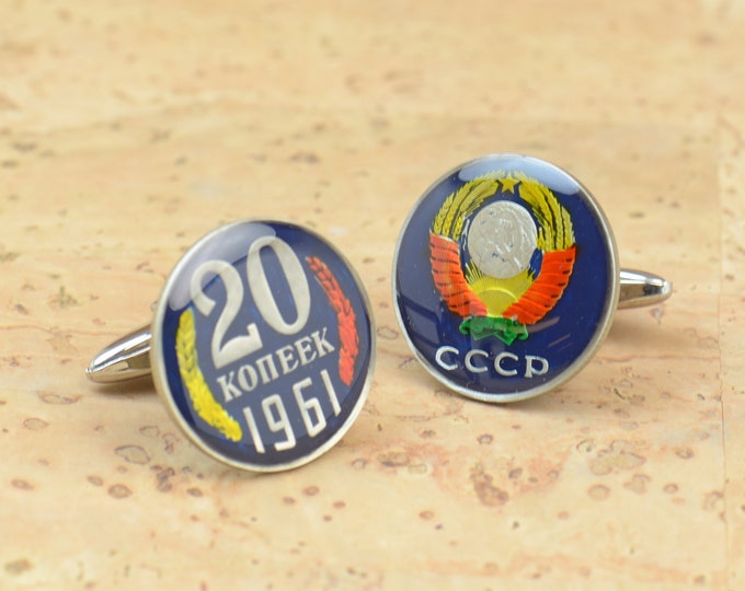Enamel Cufflinks-Russia Coin Coin Collector Gifts,Dad Coin Gift,Upcycled,mens gift accessories jewelry.URSS USSR CCCP