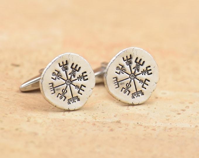 Viking vegvisir Compass sterling silver cufflinks.Men accessories,Stainless steel, Runes Cufflinks,Huld Manuscript Galdrastafir Magic Symbol