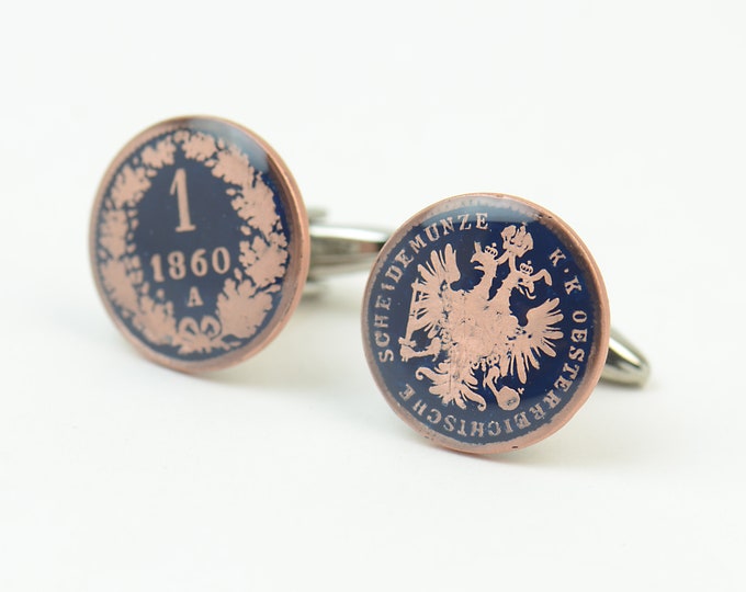 Enamel  Cufflinks - Austria Coin - Republik Osterreich Coin Collector Gifts,Dad Coin Gift,Upcycled,mens gift accessories jewelry