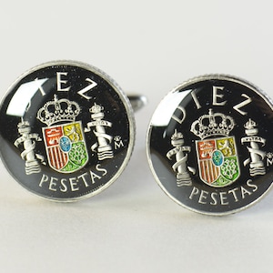 Cufflinks Spanish Vintage enamel coin - gemelos peseta Spain Coin Collector Gifts,Dad Coin Gift,Upcycled,mens gift accessories jewelry