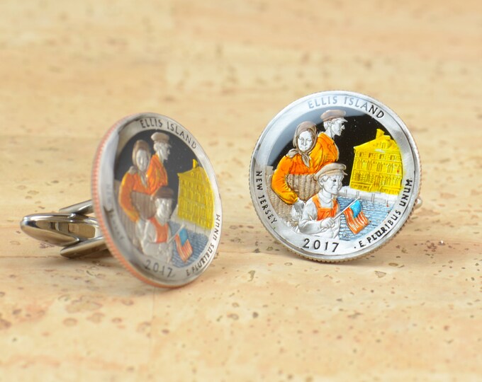 Cufflinks Ellis Island Coin Collector Gifts,Dad Coin Gift,Upcycled,mens gift accessories jewelry