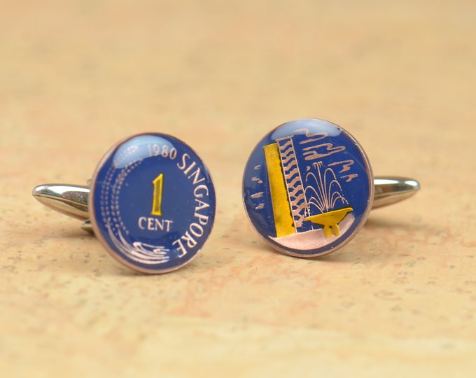 Cufflinks Singapore enamel Coin Coin Collector Gifts,Dad Coin Gift,Upcycled,mens gift accessories jewelry