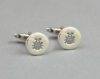 Sterling silver ladybug cufflinks.Handmade piece.Ladybug lovers .Spring cufflinks, Love cufflinks ,cuff links,ladybug, mens accesories