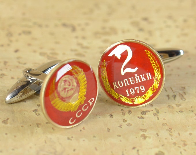 Enamel Cufflinks-Russia Coin Coin Collector Gifts,Dad Coin Gift,Upcycled,mens gift accessories jewelry URSS USSR CCCP