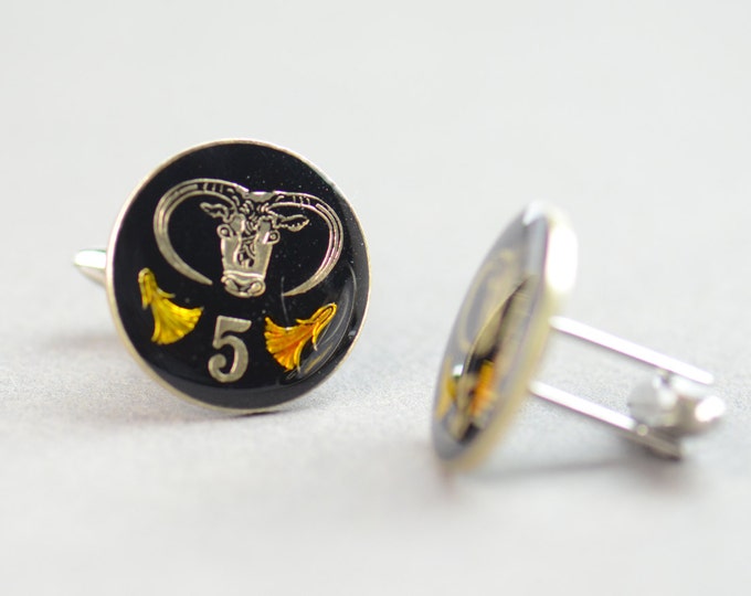 Cufflinks Cyprus enamel Bull Coin Coin Collector Gifts,Dad Coin Gift,Upcycled,mens gift accessories jewelry