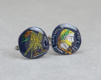 Replica enamel coin Cufflinks.Antique reproduction from a Roman antique coin