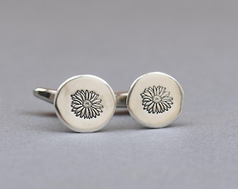 Sterling silver Daisy cufflinks.Men accessories,Cuff links- Sunflower lovers.Floral cufflinks .Mens gift.Daisy Flowers