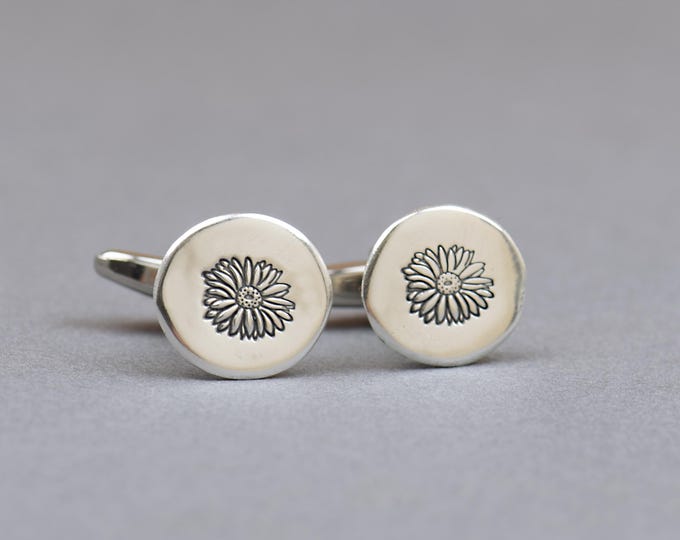 Sterling silver Daisy cufflinks.Men accessories,Cuff links- Sunflower lovers.Floral cufflinks .Mens gift.Daisy Flowers