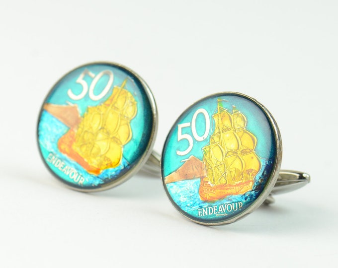 Cufflinks Enameled New Zealand coin.Ship.Big Size Coin Collector Gifts,Dad Coin Gift,Upcycled,mens gift accessories jewelry