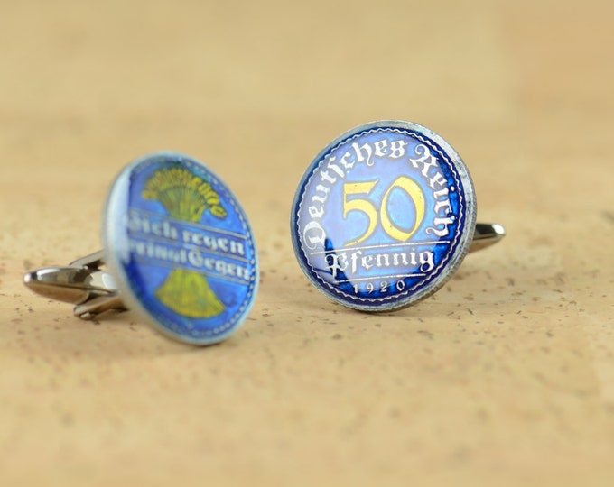 Men Cufflinks Germany enamel Coin.50 Pfennig.Big Size.Mens gift cuff links accessories