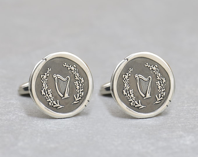 Harp sterling silver cufflinks.Music cufflinks.Men accessories,Cuff links-Stainless .Ireland lovers, Irish harp
