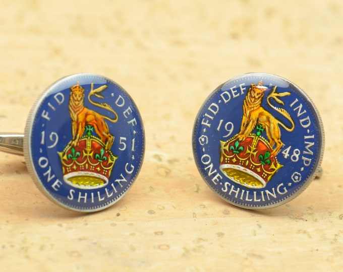 Enamel coin one shilling Cufflinks Great Britain.United Kingdom.Great Britain.Big Size