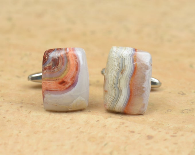 Crazy lace Agate and stainless steel Gemstone Cufflinks-Mens gifts-Men accessories-Men gift