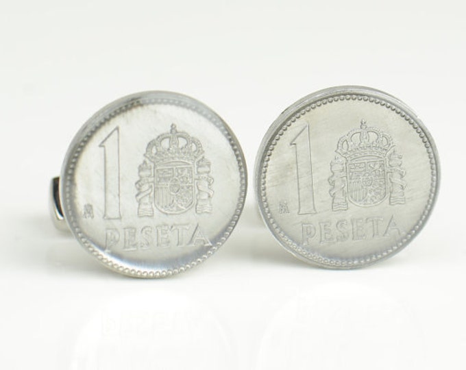Cufflinks Spanish Peseta Old Coin-gemelos peseta Spain Cuff links accessories mens jewelry gift