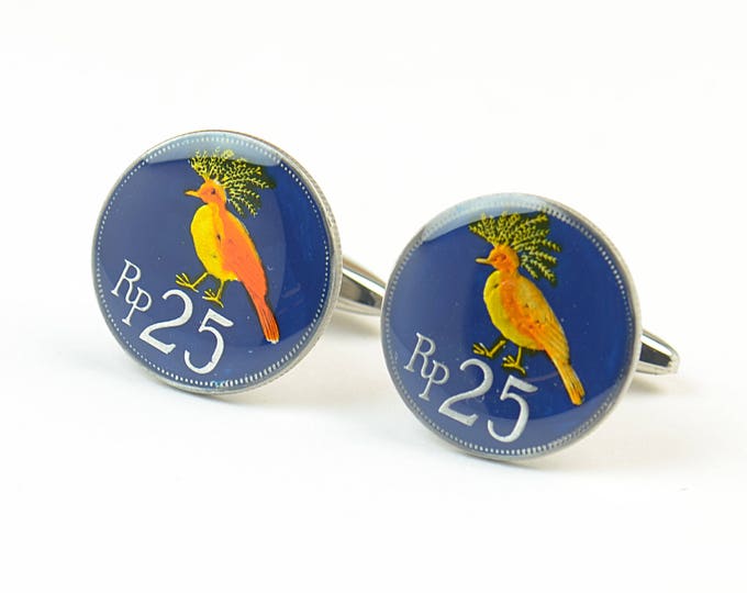 Cufflinks Indonesia Coin.Mens accessories jewelry gift bird Coin Collector Gifts,Dad Coin Gift,Upcycled,mens gift accessories jewelry