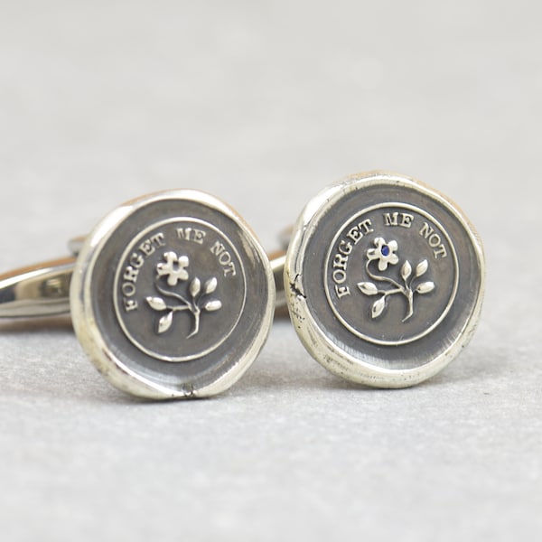 Forget me not sterling silver cufflinks.Men accessories,Cuff links-Forget me not flower wax seal
