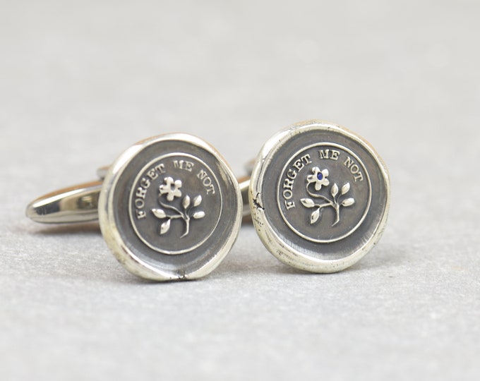 Forget me not sterling silver cufflinks.Men accessories,Cuff links-Forget me not flower wax seal