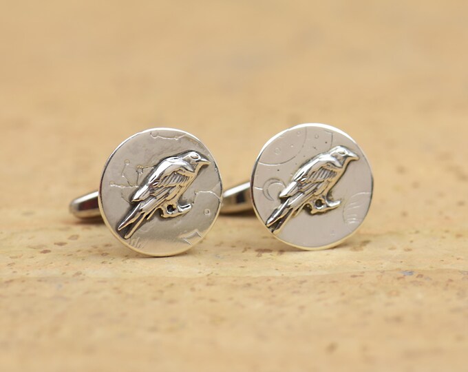 Raven sterling silver cufflinks.Men accessories,Magical Cufflinks,Mistic Cufflinks.Mystery cufflinks.Spiritual cufflinks.Moon