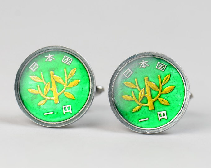 Japan Cufflinks Coin 1 Yen Coin Collector Gifts,Dad Coin Gift,Upcycled,mens gift accessories jewelry