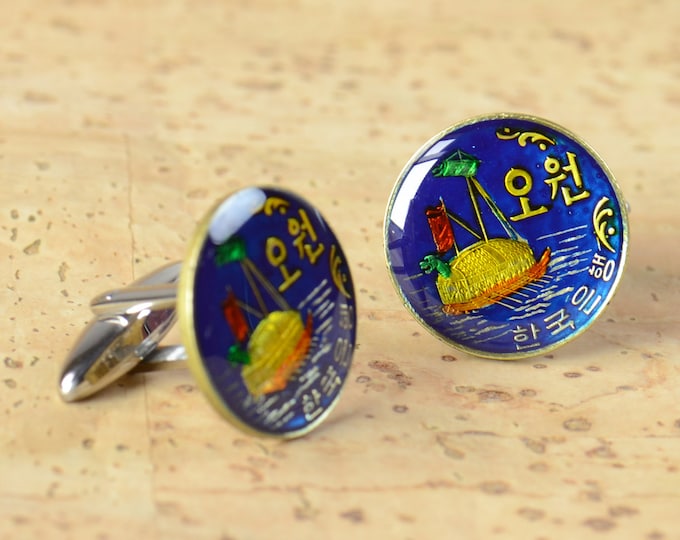 South korea enamel Coin Cufflinks Coin Collector Gifts,Dad Coin Gift,Upcycled,mens gift accessories jewelry