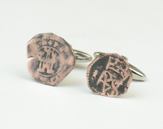 Original XVII Century Medieval Spanish coin Cufflinks.Dig.Found on Ground.Found Objects.Dig