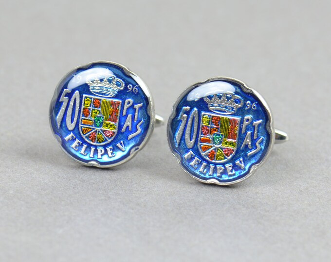 Cufflinks Gemelos peseta Spain Coin Collector Gifts,Dad Coin Gift,Upcycled,mens gift accessories jewelry